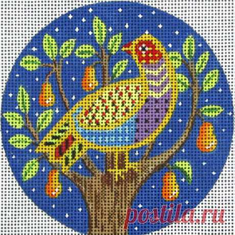 Partridge in Pear Tree – Round Adorable high-quality Partridge in Pear Tree - Round. The Needlepointer is a full-service shop specializing in hand-painted canvases, thread fibers, needlepoint books, accessories, needlepoint classes and much more.