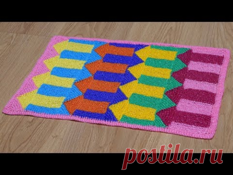 Коврик крючком "Цветные стрелки" из полипропиленовой пряжи. Часть 1. Crochet mat. Part 1.