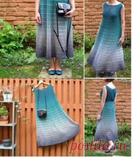 Платье Нори Чудное платье для женщин, связанное крючком 3.25 мм из тонкой пряжи с длинными цветными секциями. Для работы потребуется 2 мотка...