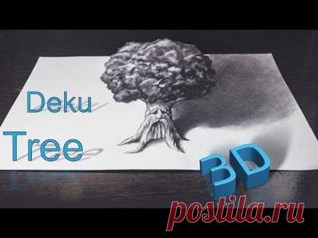 3D Рисунок Иллюзия карандашом | 3D Illusion   Drawing The Great Deku Tree | The Legend Of Zelda