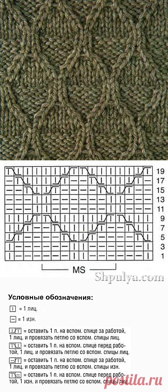 Рельефный узор ромбы спицами 4 — Shpulya.com - схемы с описанием для вязания спицами и крючком