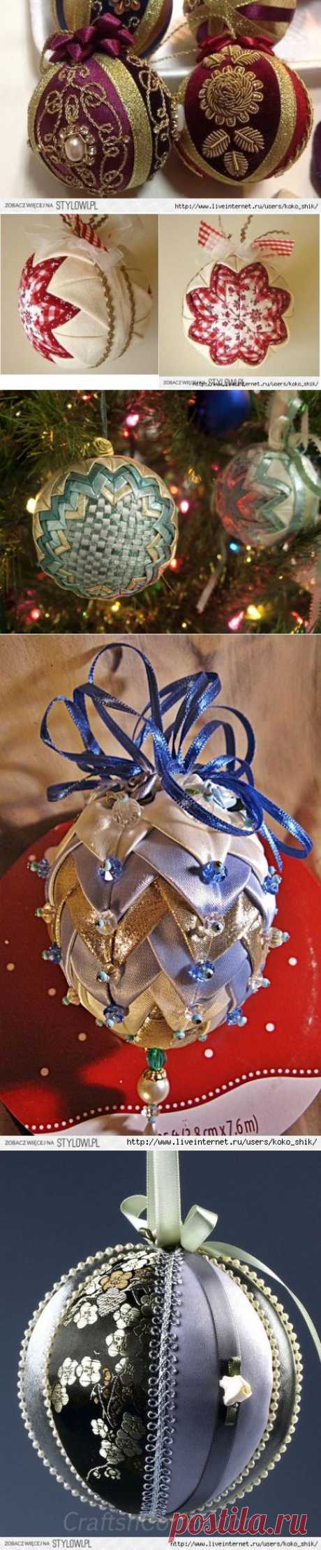 Идеи к Новому году: елочные шары, украшенные тканью и ...