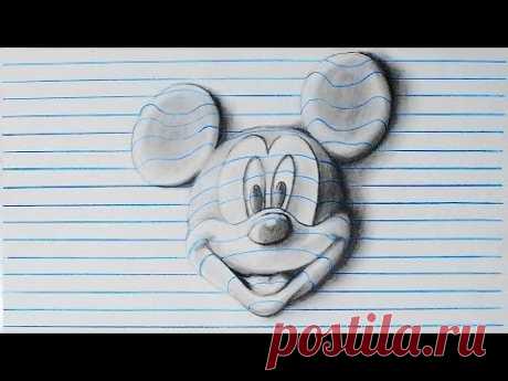 Как нарисовать простой рисунок 3D Карандашом Мики Маус Mickey Mouse 3D on line paper
