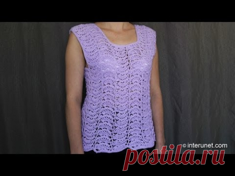 Japanese fan stitch women's top crochet pattern - crochet short sleeve lace sweater