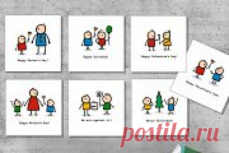 Cartoon doodle people and children, | Creative Market