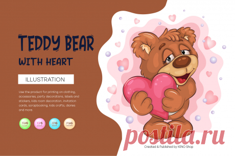 Cute Teddy Bear with Heart. T-Shirt, PNG, SVG.
Cute illustration of Teddy Bear holding a heart in its paws. Clipart for Valentine's Day. Unique design, Children's illustration. Use the product for printing on clothing, accessories, party decorations, labels and stickers, kids room decoration, invitation cards, scrapbooking, kids crafts, diaries and more.
-------------------------------------------
EPS_10, SVG, JPG, PNG file transparent with a resolution of 300 dpi, 15000 X 15000.