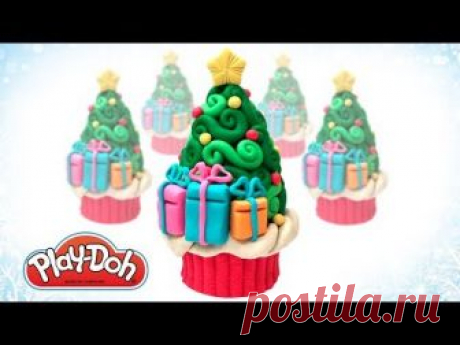 Play Doh Christmas Pine Tree Cupcake. Make Funny Food Out of Play Doh DIY. Art and Craft for Kids