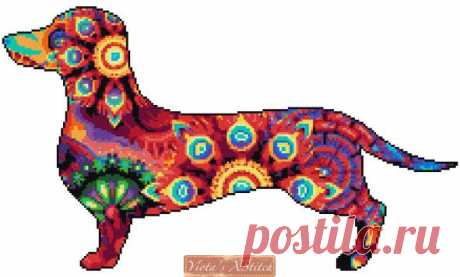 Mandala dachshund cross stitch kit Mandala dachshund counted cross stitch kit with whole stitches only.Note: the design is not printed on the fabric. Kit contains: Cross stitch pattern Fabric - see options available Threads pre-wound on plastic card bobbins Needle Instructions