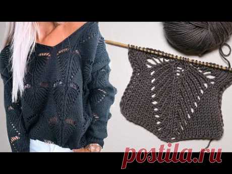 Узор «Листик» спицами усовершенствованный вариант | «Leaf» knitting pattern
