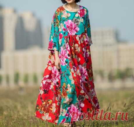 Loose Maxi dress, boho dress, Women dress, Oversized Dress, Maternity Clothing, summer dress, floral maxi dress 【Fabric】 Cotton 【Color】 Photo Color 【Size】 Shoulder width is not limited Shoulder + Sleeve 48cm / 19 Cuff around 37cm / 14 Bust 148cm / 58 Length 118cm / 46   Have any questions please contact me and I will be happy to help you.