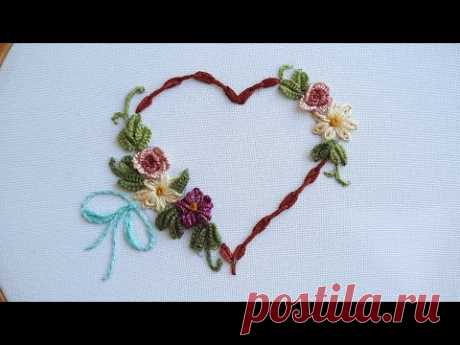 Lovely Heart Flower Embroidery Easy Floral stitches & cute design