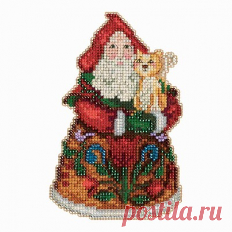 Purrfect Christmas Santa Cross Stitch Mill Hill 2013 Jim Shore Santas Purrfect Christmas Santa Beaded Cross Stitch Kit 2013 - Mill Hill Jim Shore Santa Series JS203101 - Purrfect Christmas Santa features Santa Claus with a cat, one of six unique Santa Claus stitchery pieces from the award winning artist Jim Shore. Stitched Size: 46 stitches wide x 72 high. Design Size: 3.25 x 5 inches (8.3 x 12.7 cm).