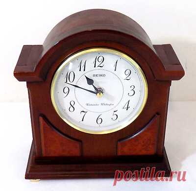 Seiko Sayo Wooden Chime Mantel Clock ~ Brown ~ Westminster Whittington  | eBay Top arched dark brown wooden finish. Requires 2 