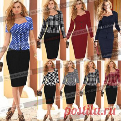 2015 Women Autumn Elegant Vintage Long Sleeve Cotton Stretch Peplum Office Wear To Work Party Pencil Sheath Dress 945-in Dresses from Women's Clothing &amp; Accessories on Aliexpress.com | Alibaba Group