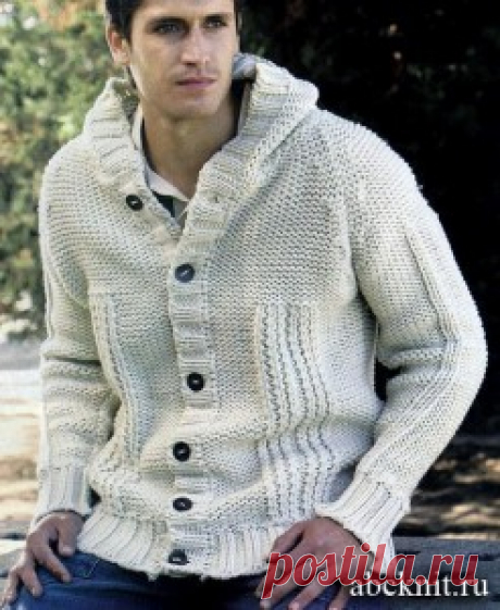 Вязаная мужская куртка с капюшоном | Вязание спицами и крючком – Азбука вязания