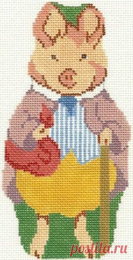Pigling Bland Ornament Beatrix Potter Hand-Painted Needlepoint Canvas Pigling Bland OrnamentNeedlepoint CanvasCompany: Silver Needle Mesh Size: 18 Design Size: 3" x 6 1/2" This design is based on the timeless characters of the beloved Beatrix Potter stories. The canvas is in stock and ready for immediate shipment! This listing is for the canvas only and does not include yarn or a stitch