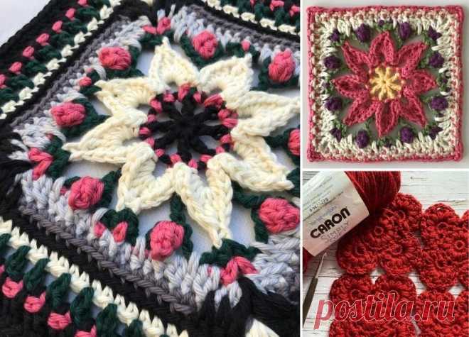 Gorgeous Colorful Crochet Square Floral Block - Pattern Center %%sitename%% Beautiful afghans are created with beautiful afghan blocks. Crocheted squares come in all sizes and colours!