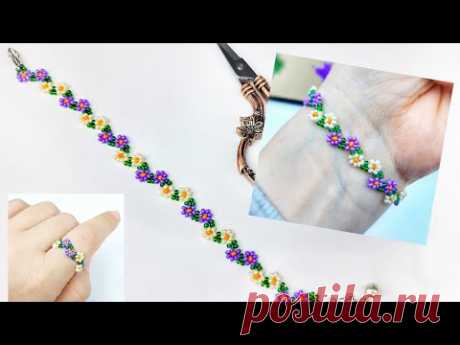 Kum Boncuktan Papatyalı Bileklik Yapımı Beading Flower Bracelet