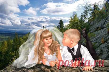 Маленькие жених и невеста забрались на курумники в национальном парке Таганай