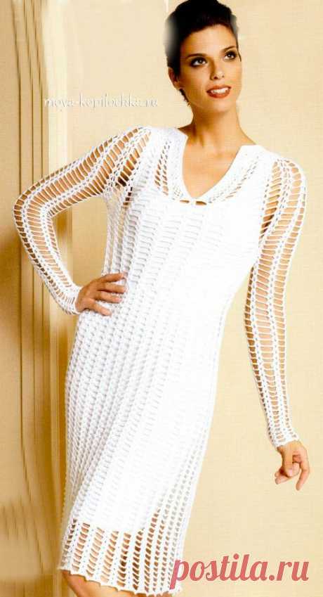 Элегантное белое ажурное платье-туника - Вязание - Моя копилочка