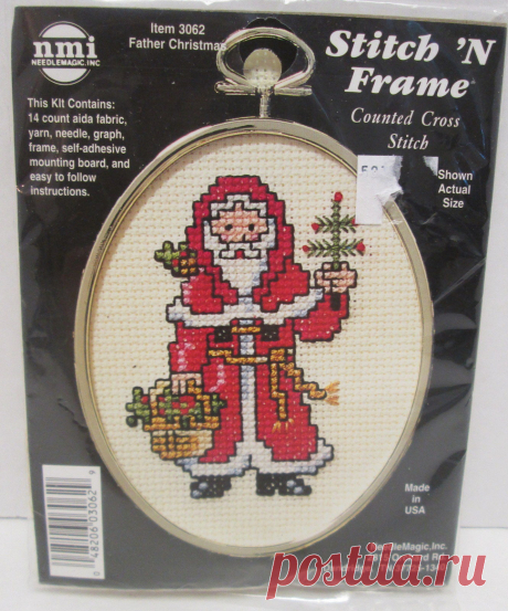 Vintage Counted Cross Stitch Kit "Father Christmas" Ornament Stitch N' Frame 48206030629 | eBay
