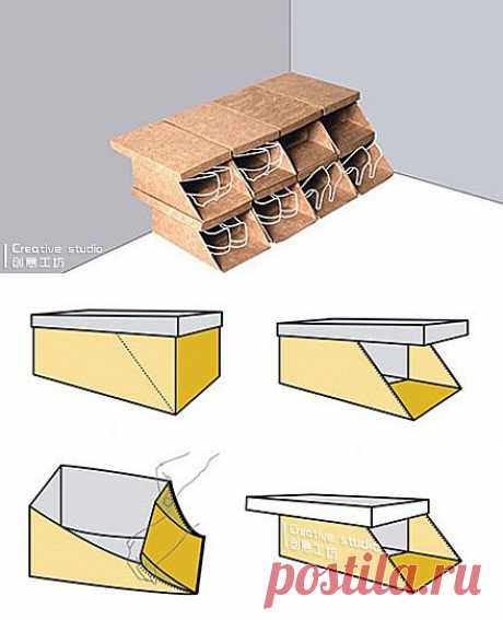 Ячейки для обуви из коробок / Разное / Организация пространства / Pinme.ru / Lyudmila G