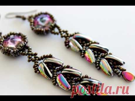 Beaded Earrings with Swarovski Crystals Preciosa Chilli Beads Серьги