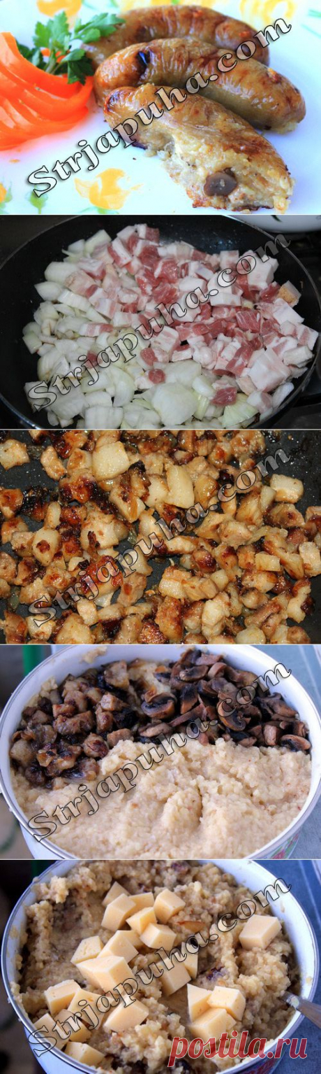 Картофельная колбаса с грибами, мясом и сыром