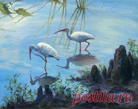 Ibis Cypress by Laurie Snow Hein Ibis Cypress Painting by Laurie Snow Hein