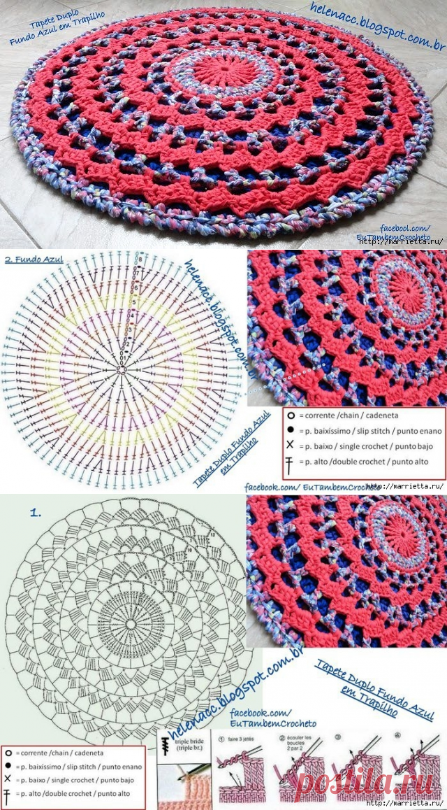 Схема вязания крючком коврика на пол из трикотажной пряжи круглый