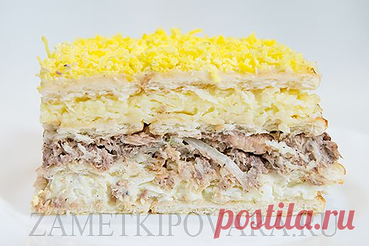 Закусочный торт из крекеров с консервированной рыбой | Простые кулинарные рецепты с фотографиями