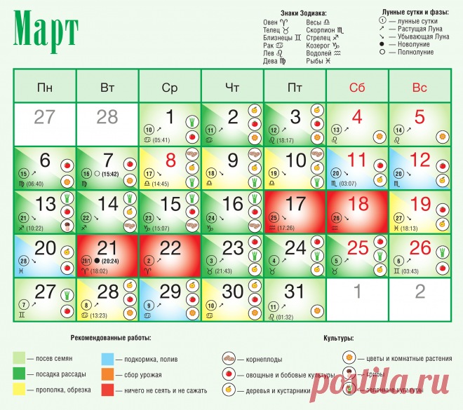 Лунный посевной календарь на март 2023 года садовода, огородника и цвет ...