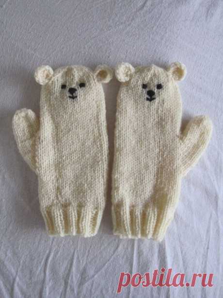 Polar bear wool animal mittens, very soft Australian pure wool. Kawaii