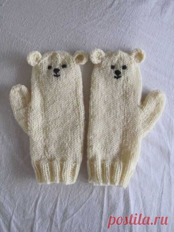 Polar bear wool animal mittens, very soft Australian pure wool. Kawaii