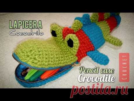 Estuche de Cocodrilo tejido a crochet | Crochet crocodile pencil case