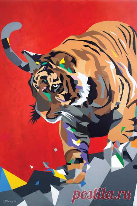 Geo Tiger Canvas Wall Art by DAAS | iCanvas