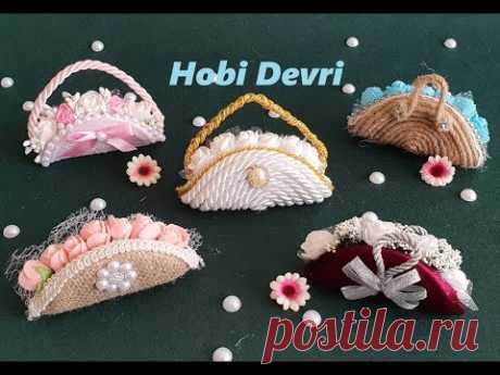 DIY,Making Flower Bag with Jar Cap,Flower Basket,Wedding Favors,Kavanoz Kapaklarından Sepet Yapımı