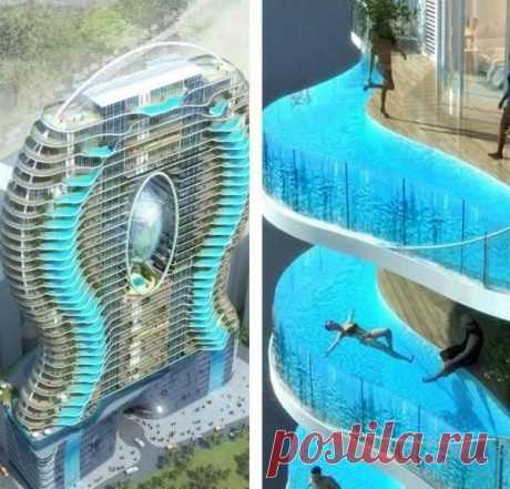 Swimming balconies in Mumbai. Each room has its own pool.