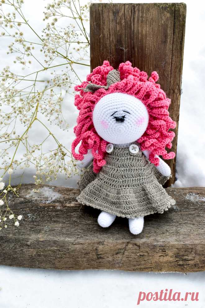 PDF Кукла крючком. FREE crochet pattern; Аmigurumi toy patterns. Амигуруми схемы и описания на русском. Вязаные игрушки и поделки своими руками #amimore - кукла в платье из обычной пряжи, куколка девочки.