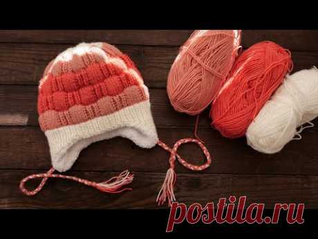 Зимняя детская шапочка спицами 🍰 Триколор Winter Baby hat knitting pattern