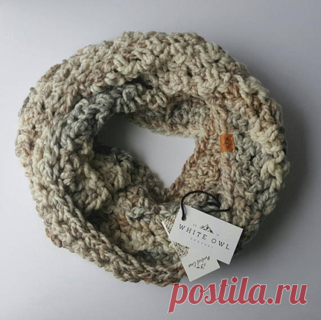 Infinity Scarf / Fossil Infinity Scarf / Whiteowlcrochet Infinity Scarf Whiteowlcrochetco. Textured Infinity Scarf ---------------------------------------------------------------  - colour: fossil - double/triple wrap infinity scarf  - 20% wool - 80% acrylic  - ultra leather WOC tag (faux)  - hand wash - lay flat to dry  - Any shipping overages will be