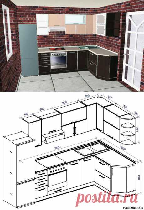 Чертеж кухни из ДСП - Кухни - Готовые проекты - Скачать 3d модели мебели и фурнитуры - Мебель и интерьер своими руками