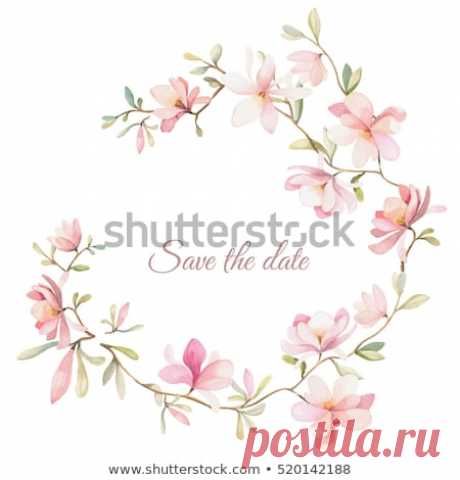 Стоковая векторная графика «Wreath Flowers Watercolor Style White Background» (без лицензионных платежей), 520142188: Shutterstock