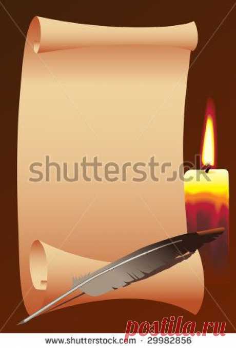 Roll Of Paper With A Candle, And Bird Feather. Стоковая векторная иллюстрация 29982856 : Shutterstock