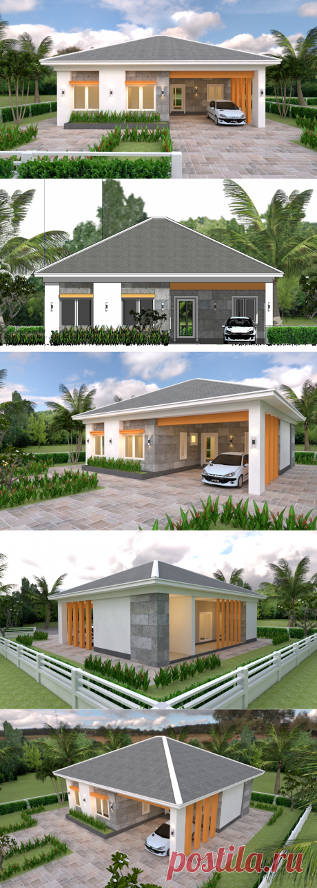 House Plans 12x11 with 3 Bedrooms Hip Roof - House Plans 3D