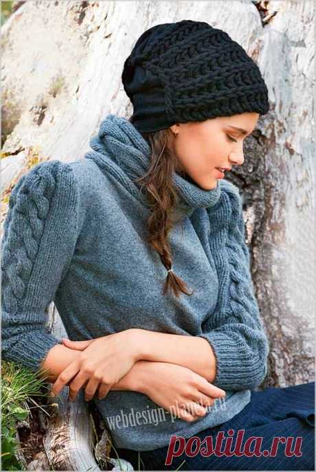 Очаровательный комбинированный комплект — вязаный свитер и шапочка спицами | Вязание спицами, вязание крючком | Мир вязания