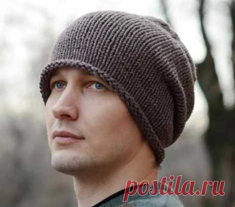 Мужская шапка бини спицами — 10 моделей со схемами и описанием