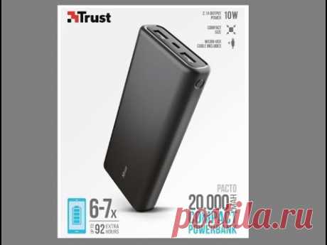 Павербанк УМБ Trust Pacto HD 20000 mAh Black - YouTube