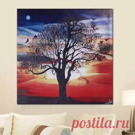 1 piece canvas print painting bats sunset tree wall decorative printing art pictures framed wall hanging decorations for home office Sale - Banggood.com sold out-arrival notice