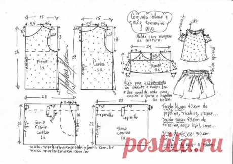 Комплект: блузка и юбка для девочки.Размеры от 1 года до 14 лет. Выкройки (Шитье и крой) — Журнал Вдохновение Рукодельницы